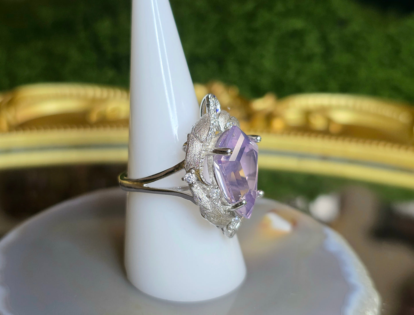 Lavender Moon Quartz Shield Ring
