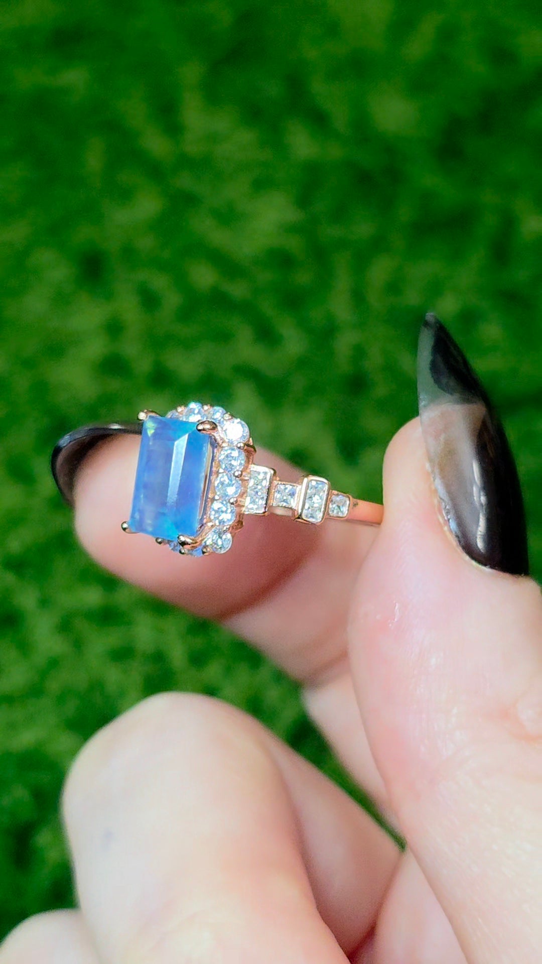 Aquamarine Baguette Rose Gold Ring