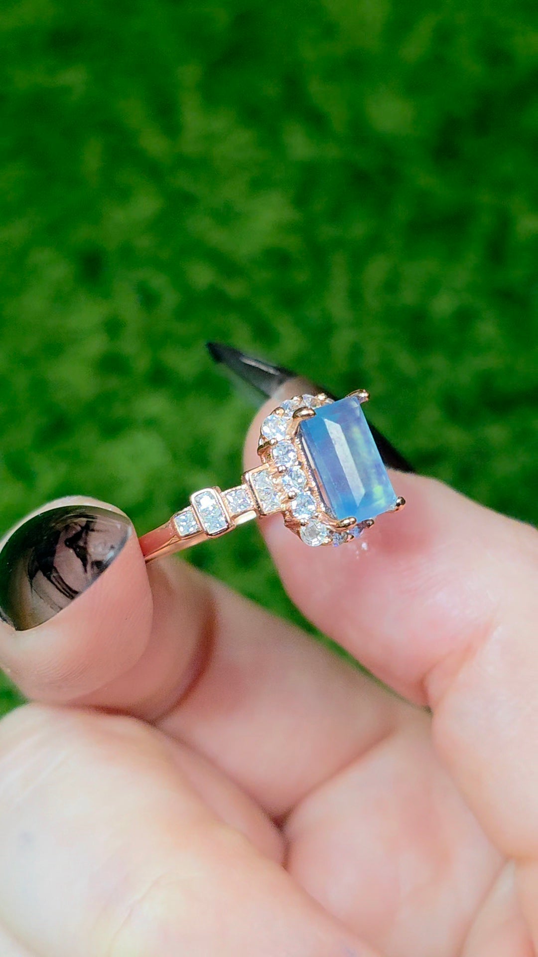 Aquamarine Baguette Rose Gold Ring