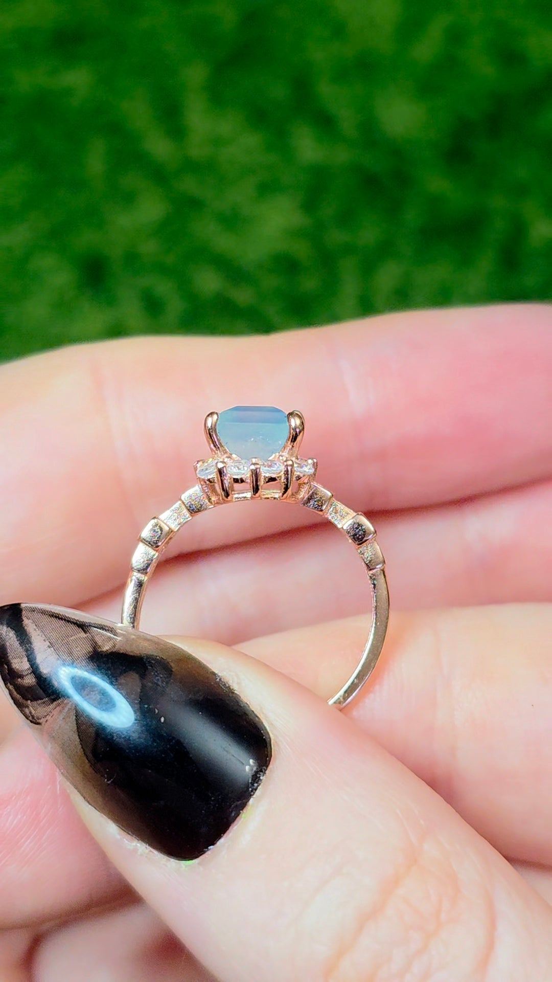Aquamarine Baguette Rose Gold Ring