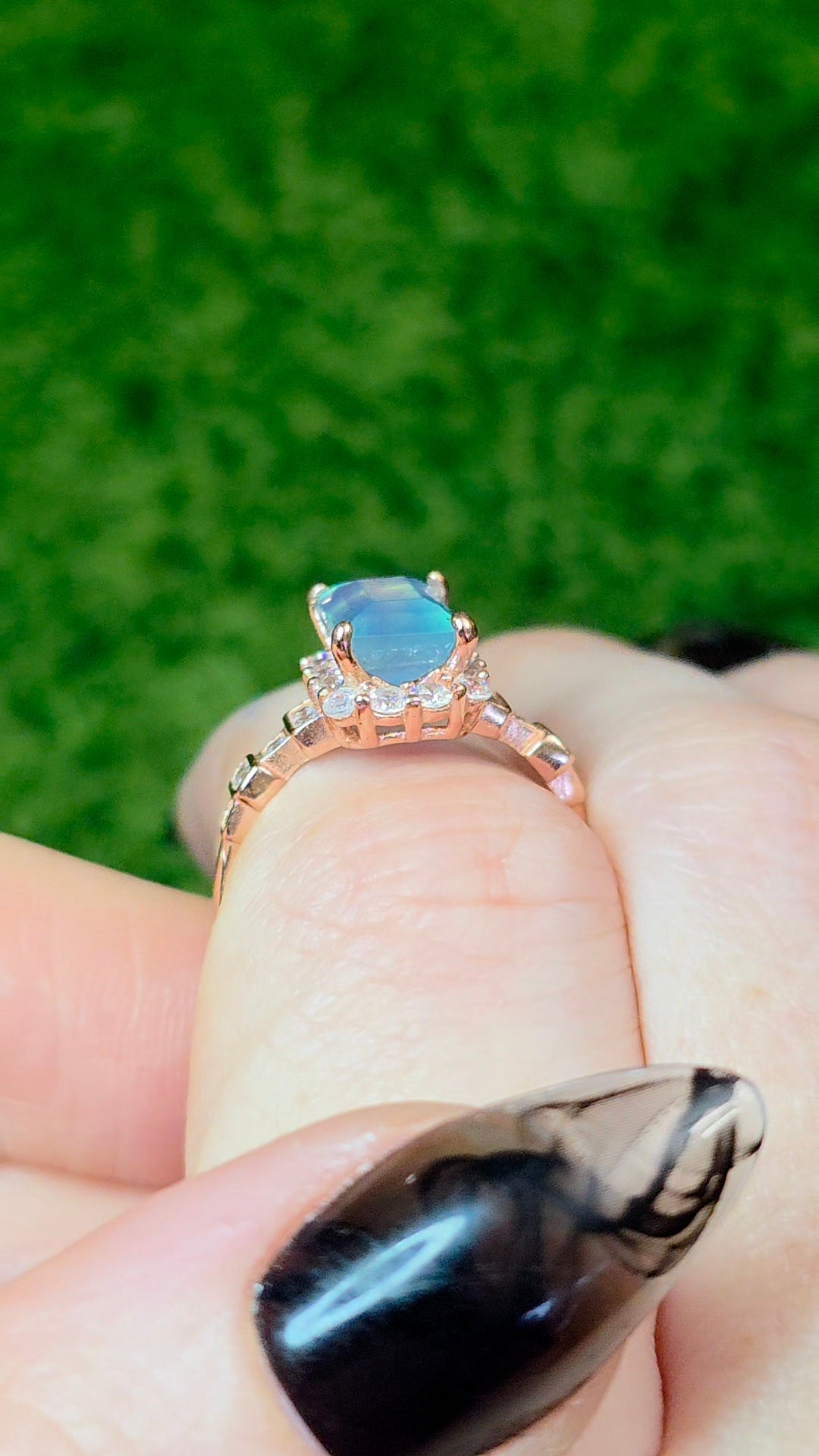 Aquamarine Baguette Rose Gold Ring