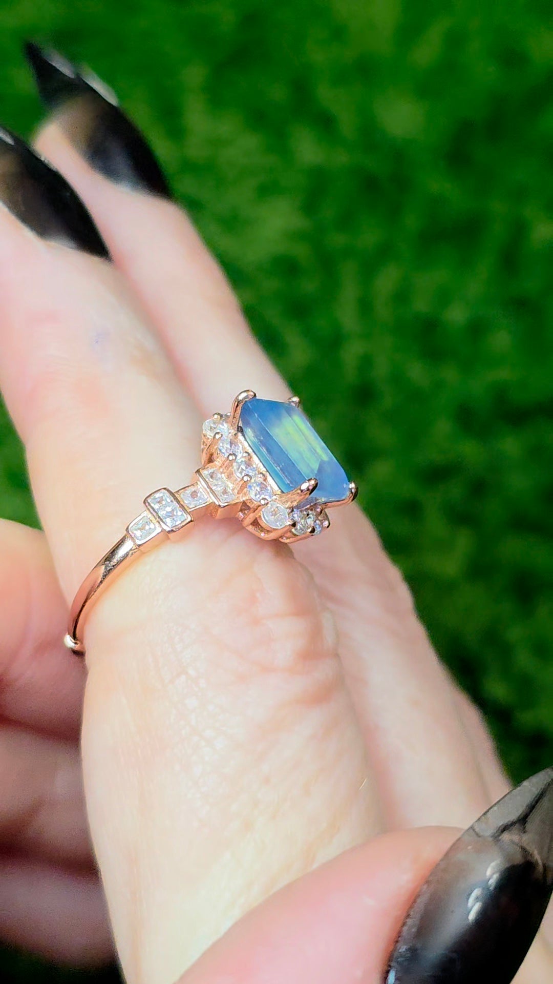 Aquamarine Baguette Rose Gold Ring