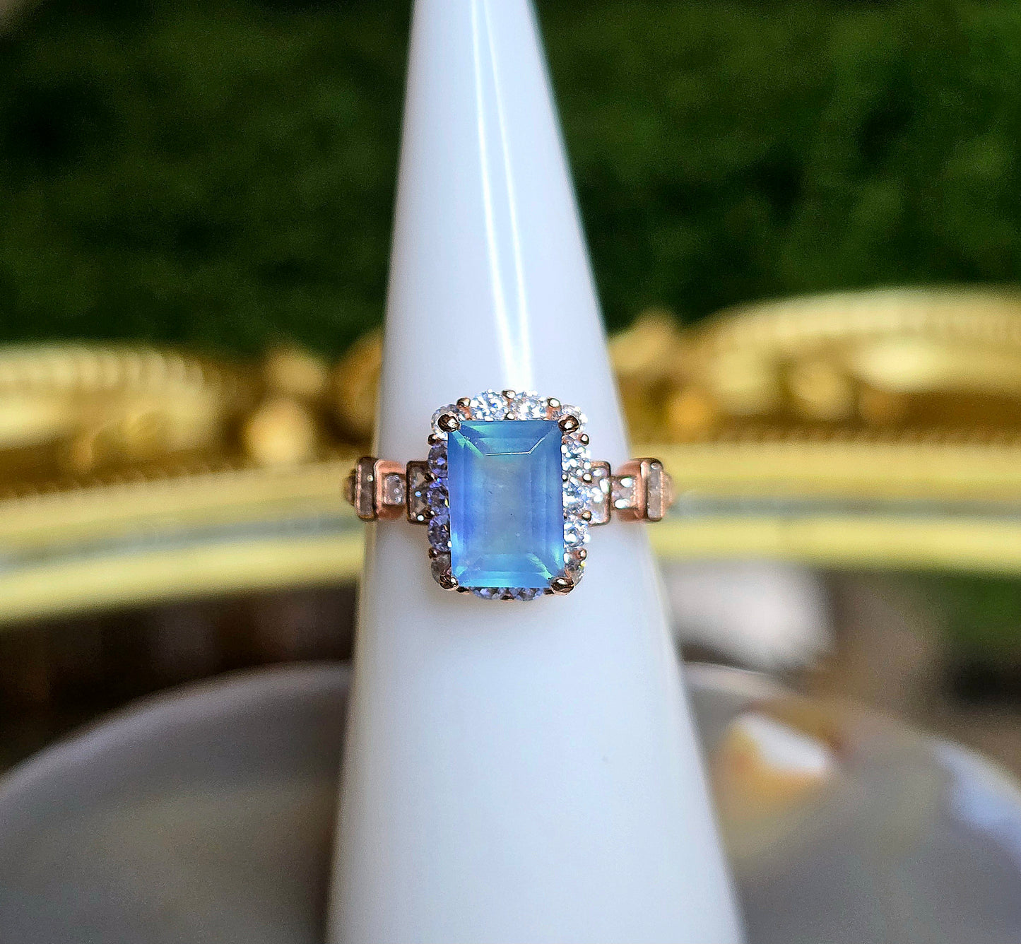 Aquamarine Baguette Rose Gold Ring