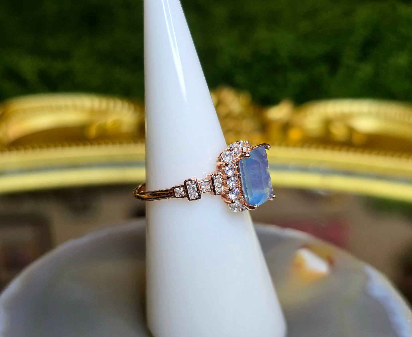Aquamarine Baguette Rose Gold Ring