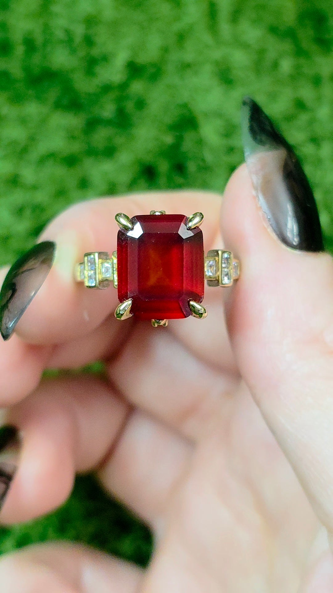 Blood Red Garnet Art Deco Ring