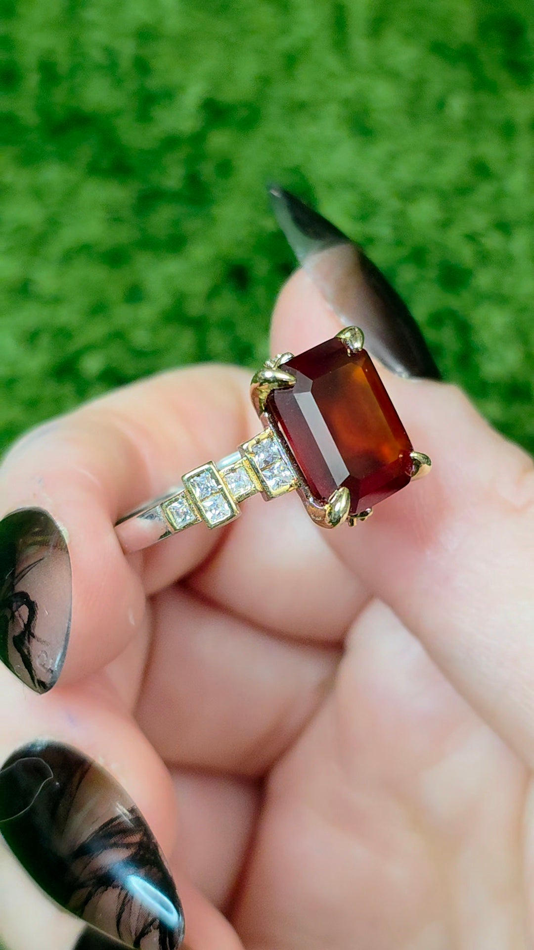 Blood Red Garnet Art Deco Ring
