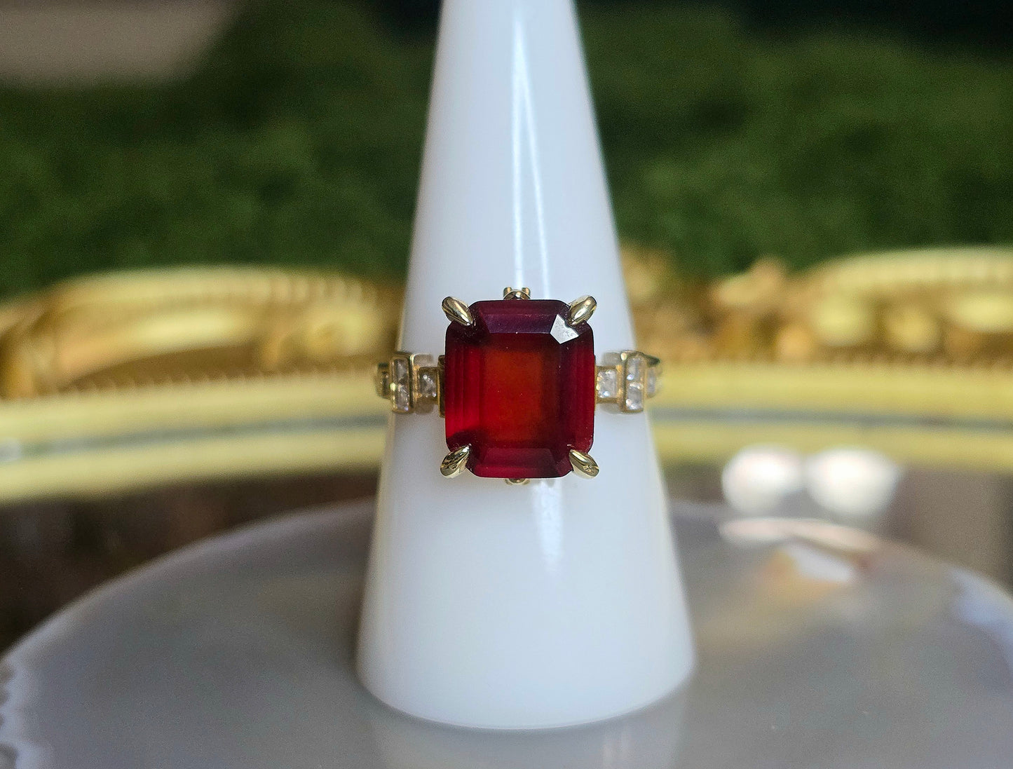 Blood Red Garnet Art Deco Ring
