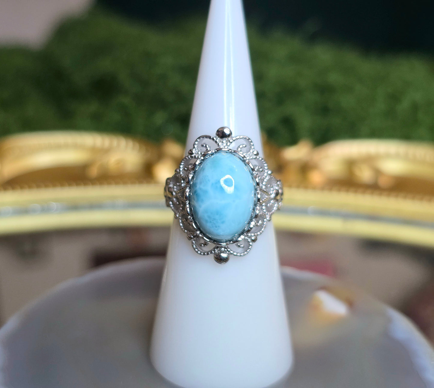 Larimar Filigree Ring