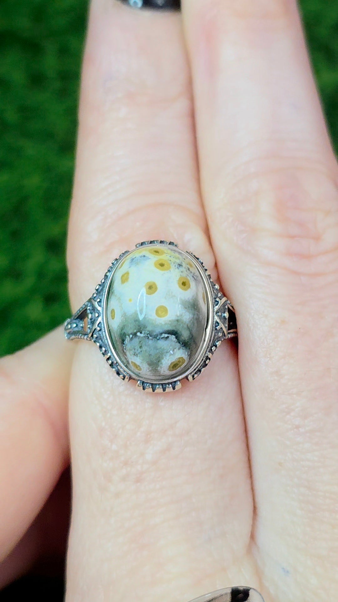 Orbicular Sea Jasper Ring A
