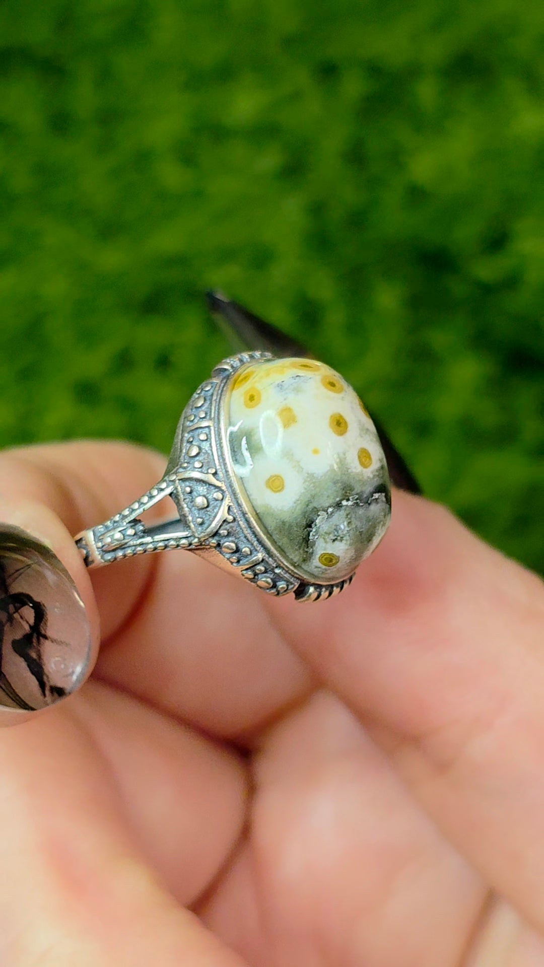 Orbicular Sea Jasper Ring A
