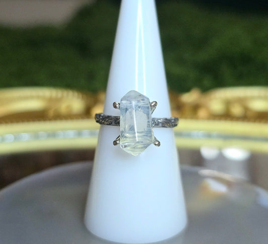 Blue Needle Quartz Double Point Ring