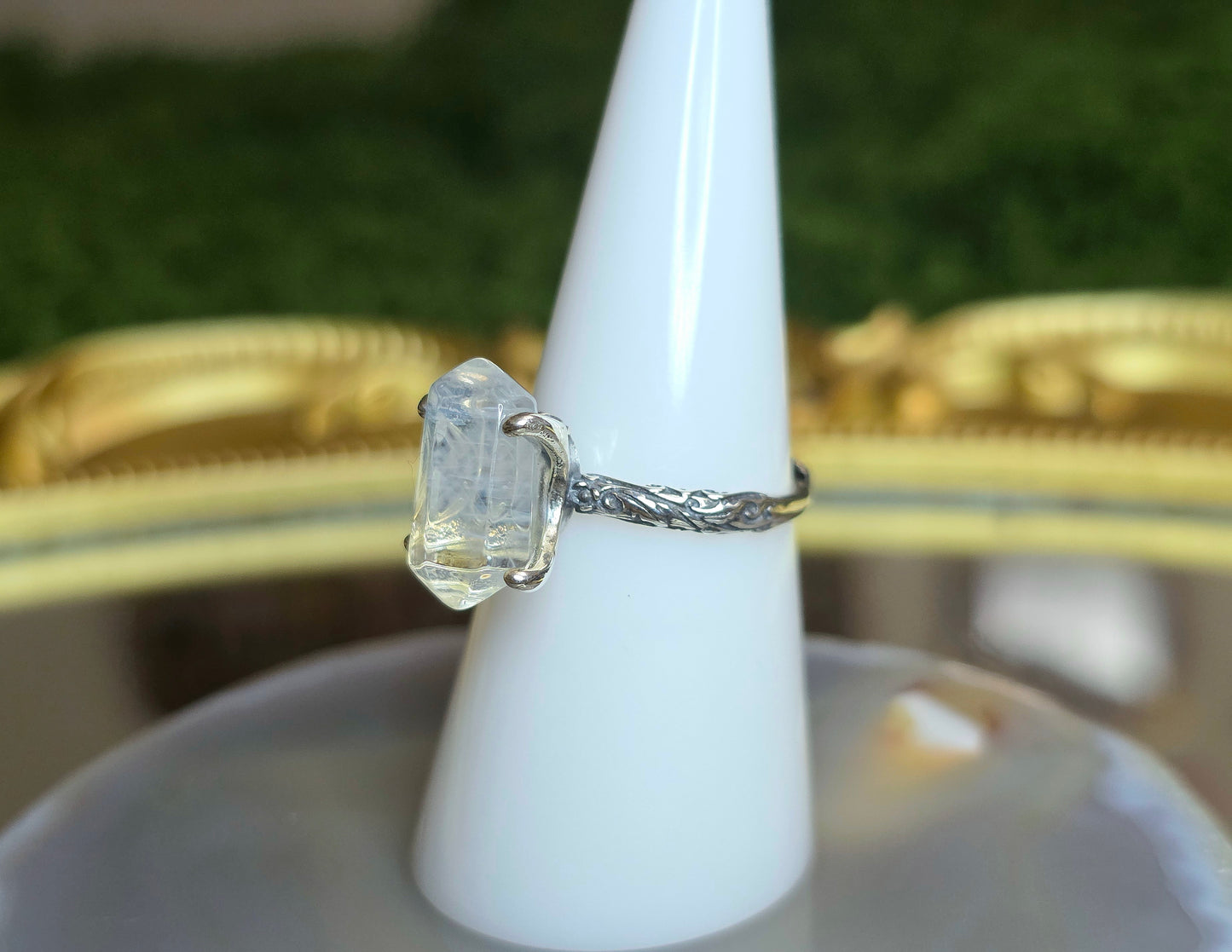 Blue Needle Quartz Double Point Ring