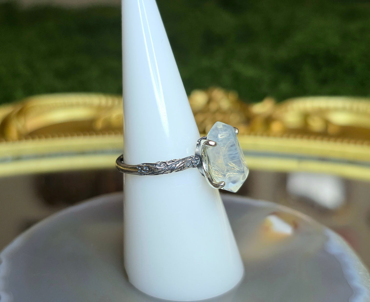 Blue Needle Quartz Double Point Ring