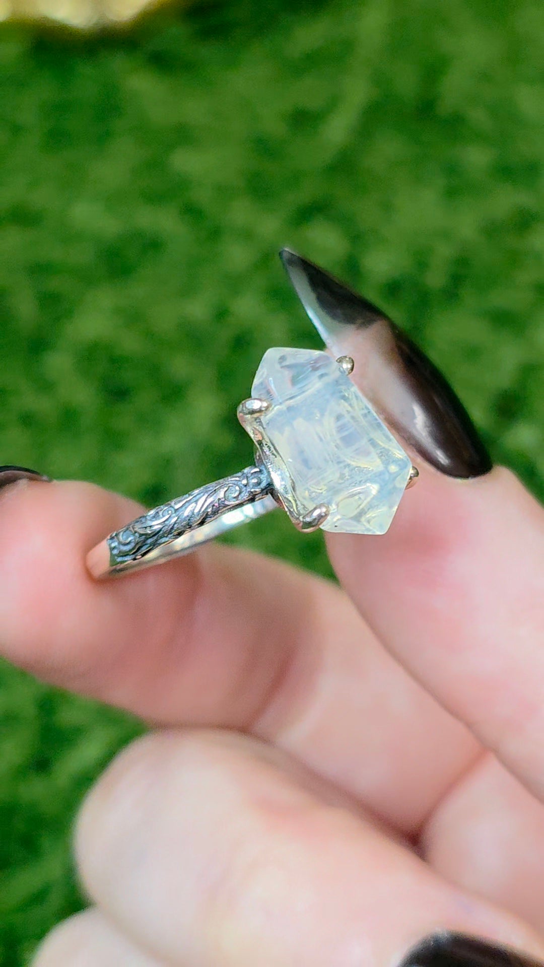 Blue Needle Quartz Double Point Ring