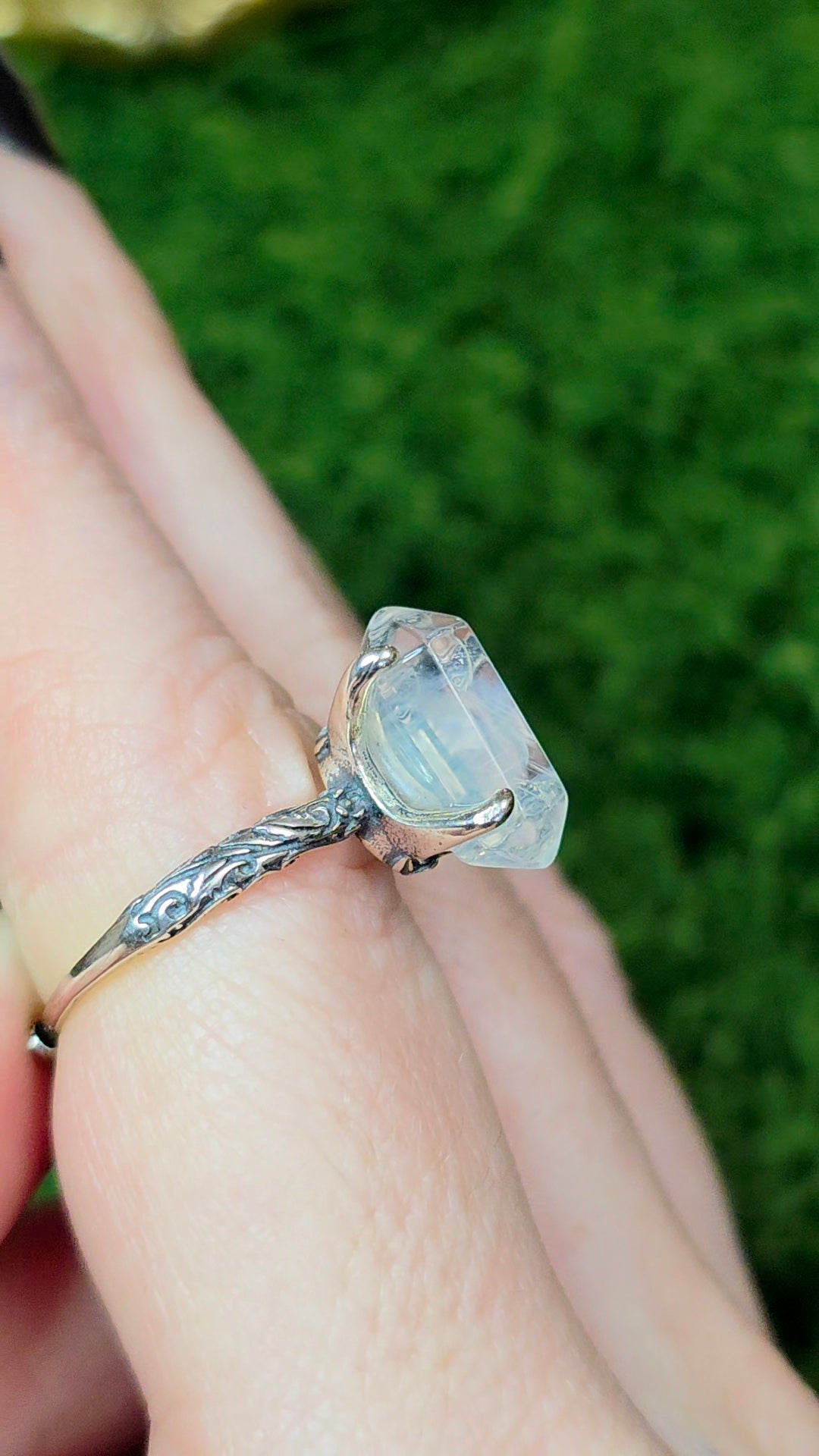 Blue Needle Quartz Double Point Ring