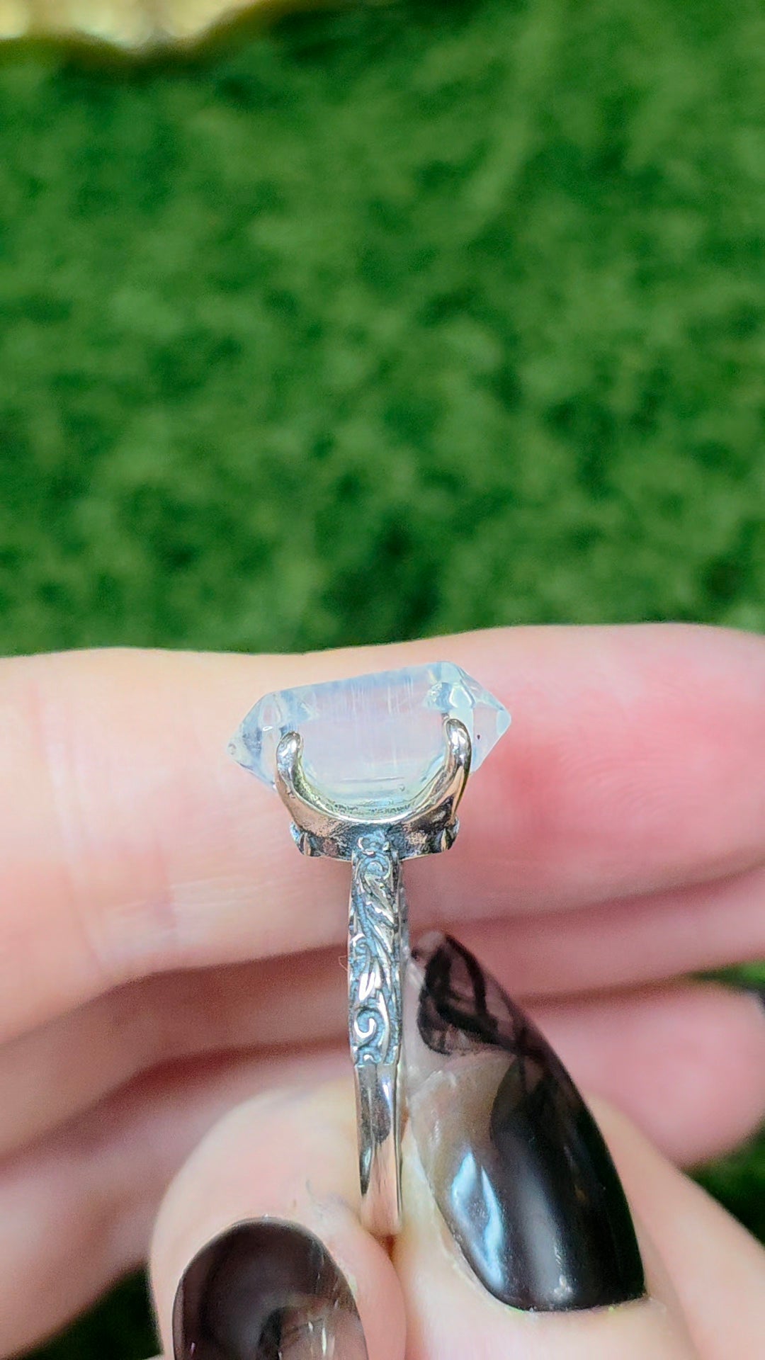 Blue Needle Quartz Double Point Ring