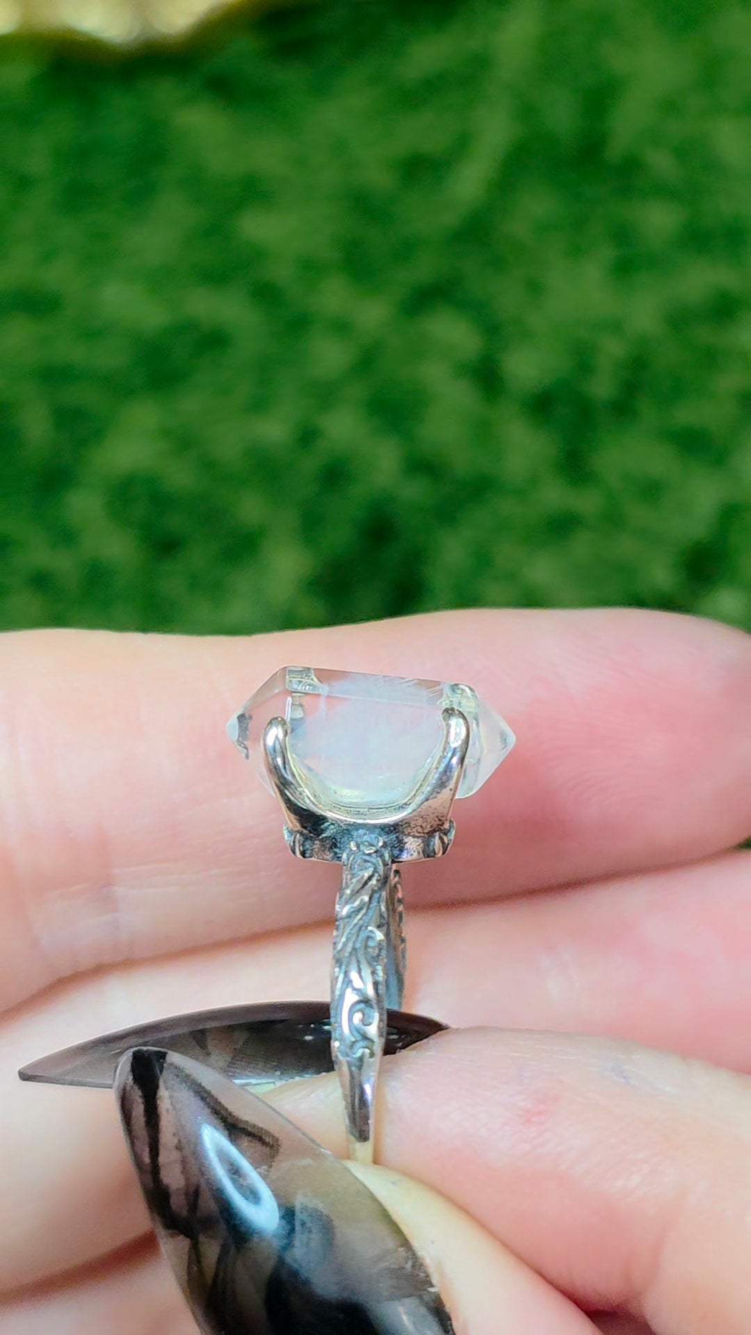 Blue Needle Quartz Double Point Ring