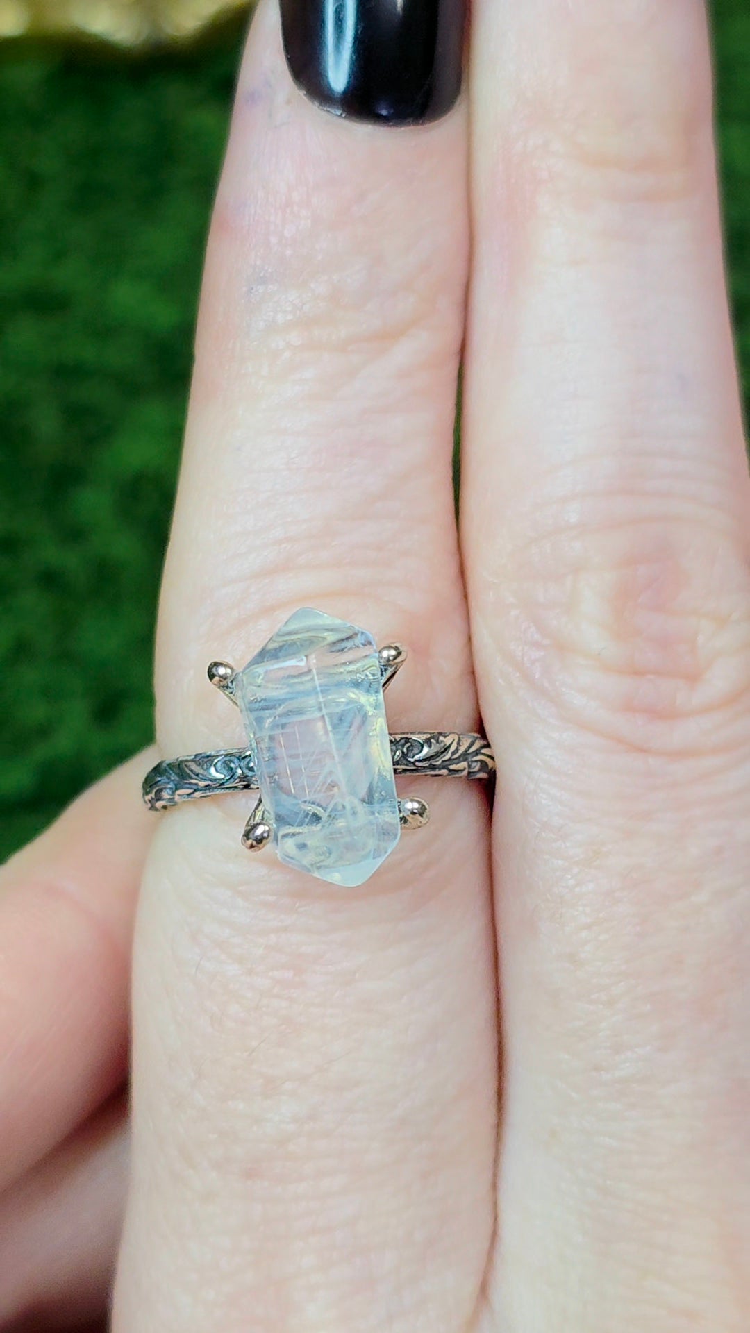 Blue Needle Quartz Double Point Ring
