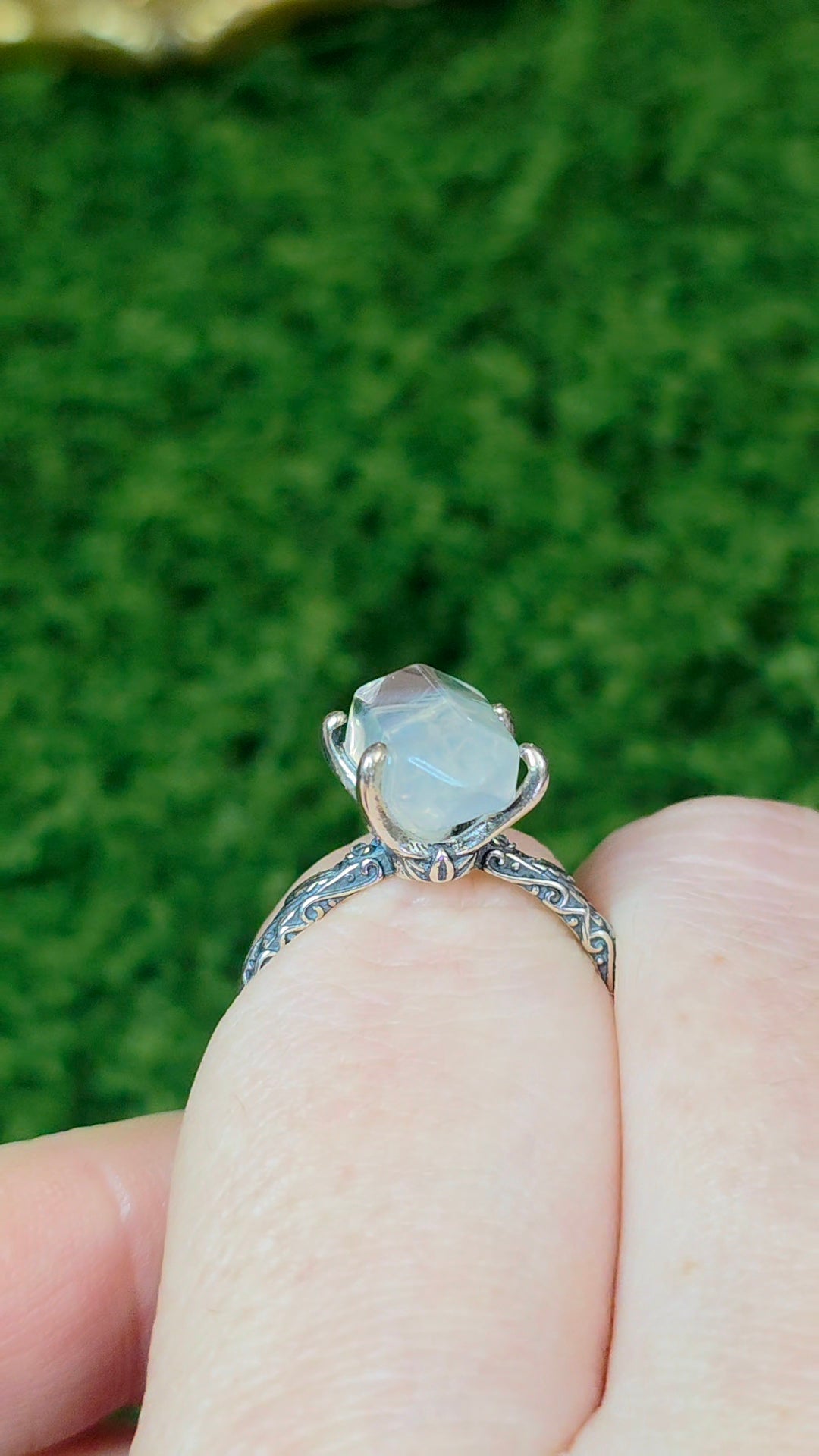 Blue Needle Quartz Double Point Ring