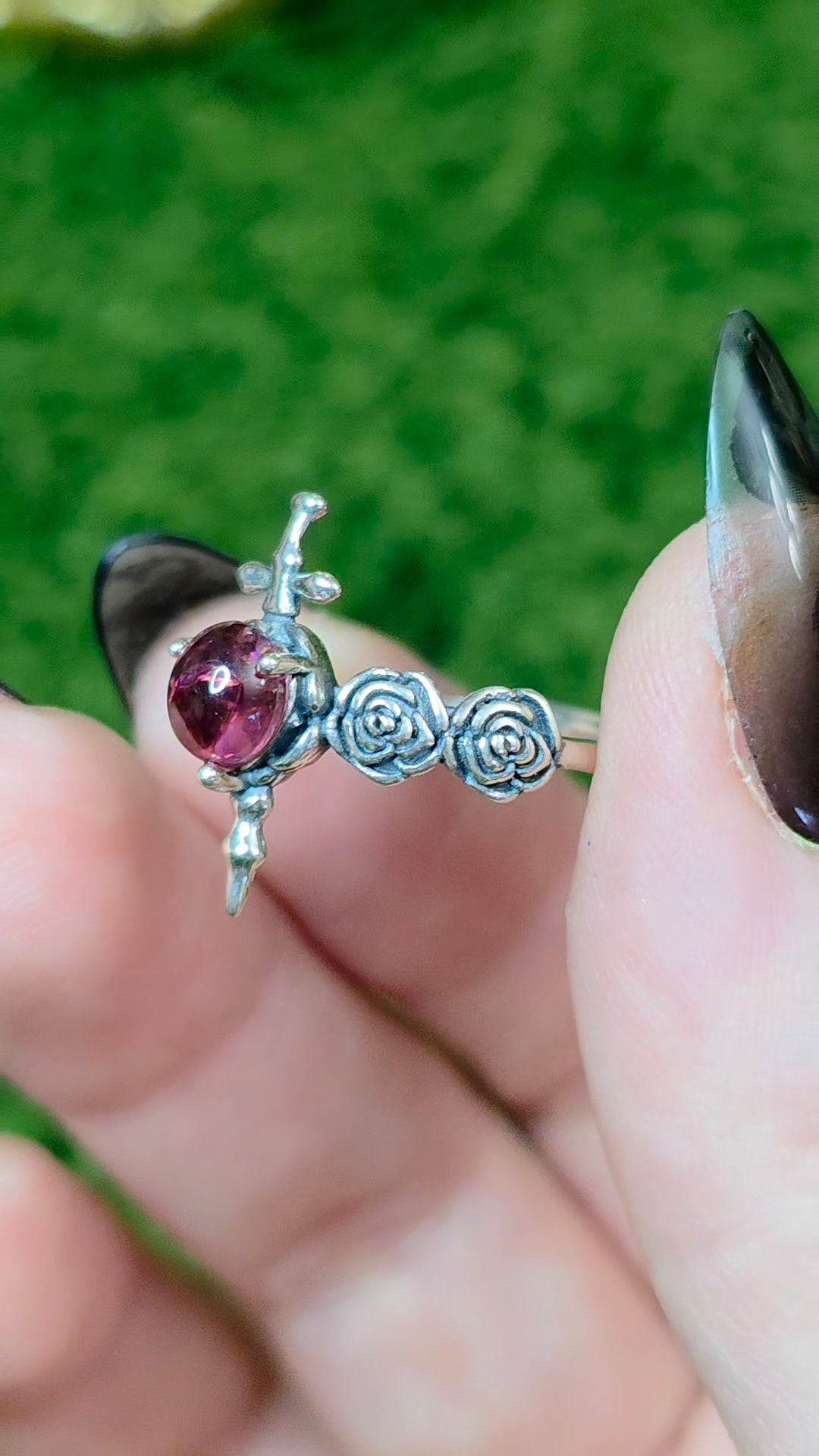 Pink Tourmaline Rose and Dagger Ring
