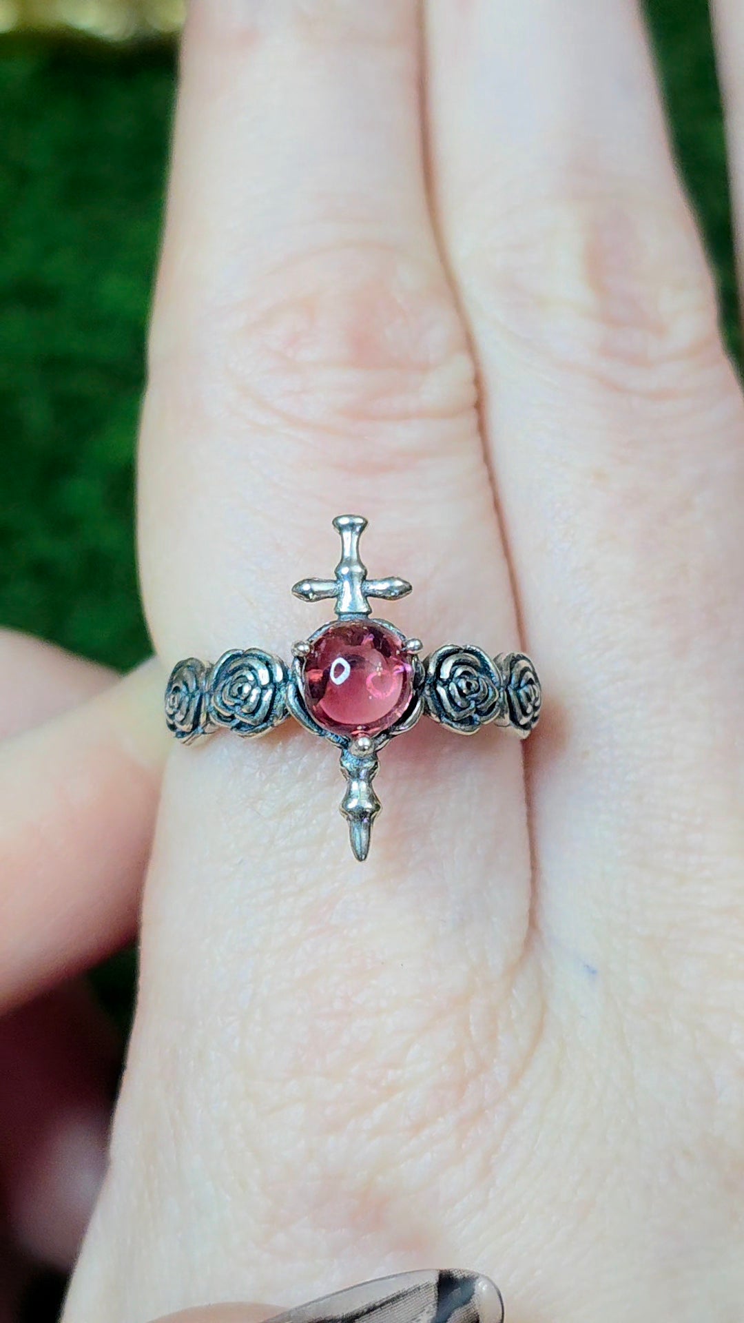 Pink Tourmaline Rose and Dagger Ring