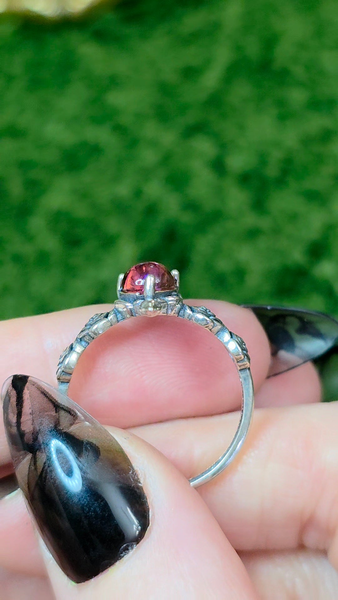 Pink Tourmaline Rose and Dagger Ring