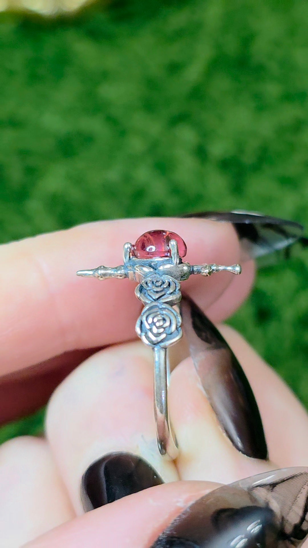 Pink Tourmaline Rose and Dagger Ring
