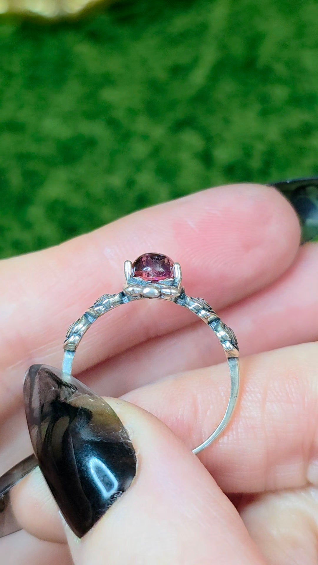 Pink Tourmaline Rose and Dagger Ring