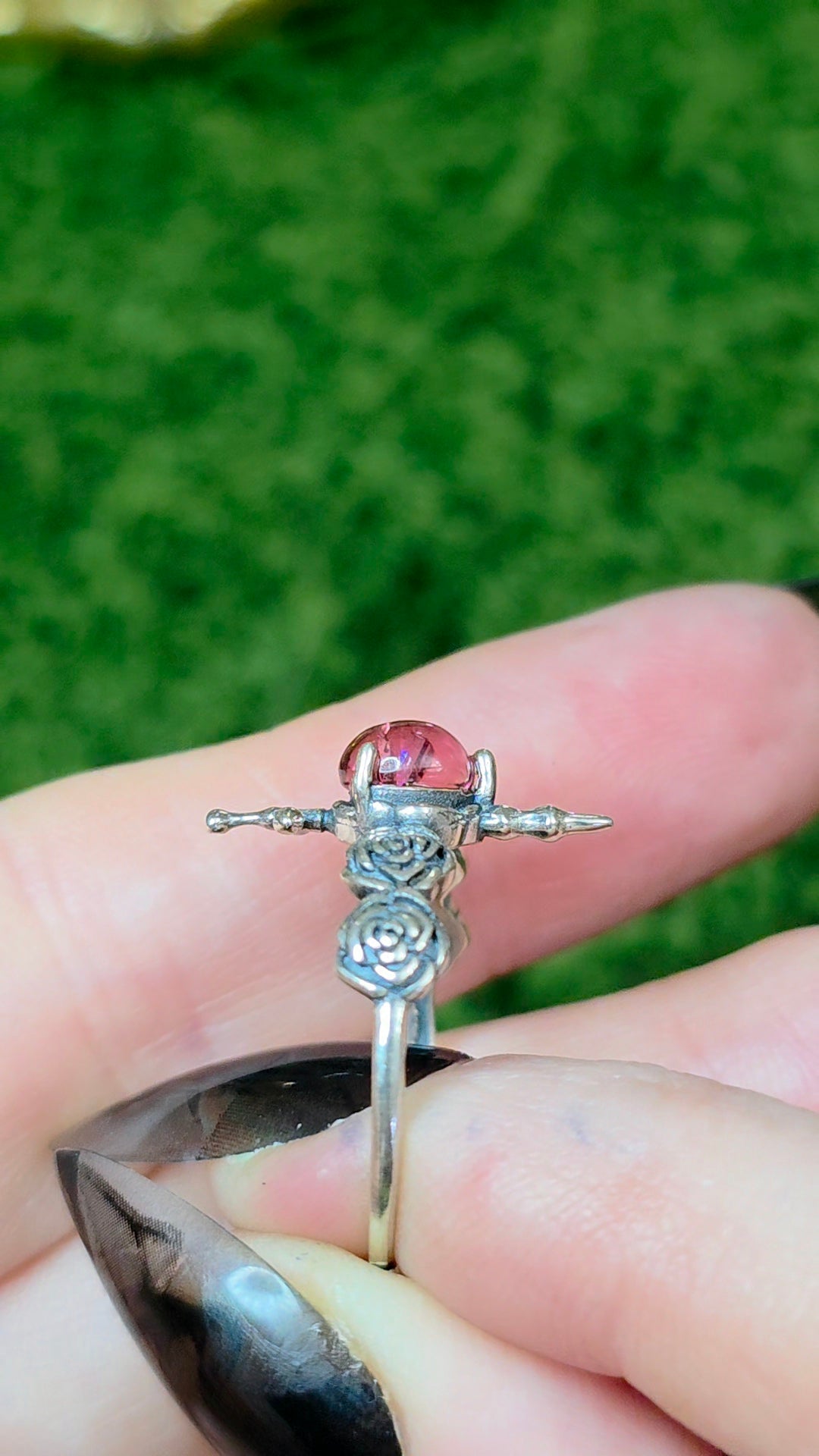Pink Tourmaline Rose and Dagger Ring