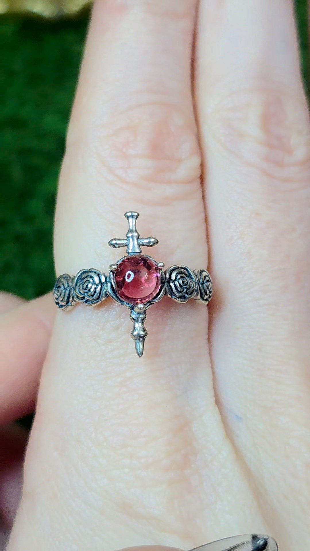 Pink Tourmaline Rose and Dagger Ring