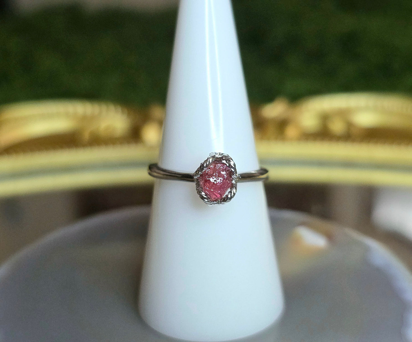 Pink Tourmaline Raw Stone Ring