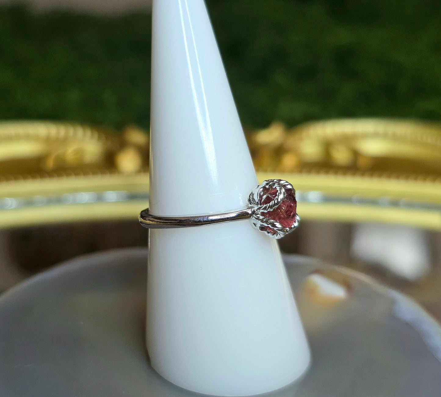 Pink Tourmaline Raw Stone Ring