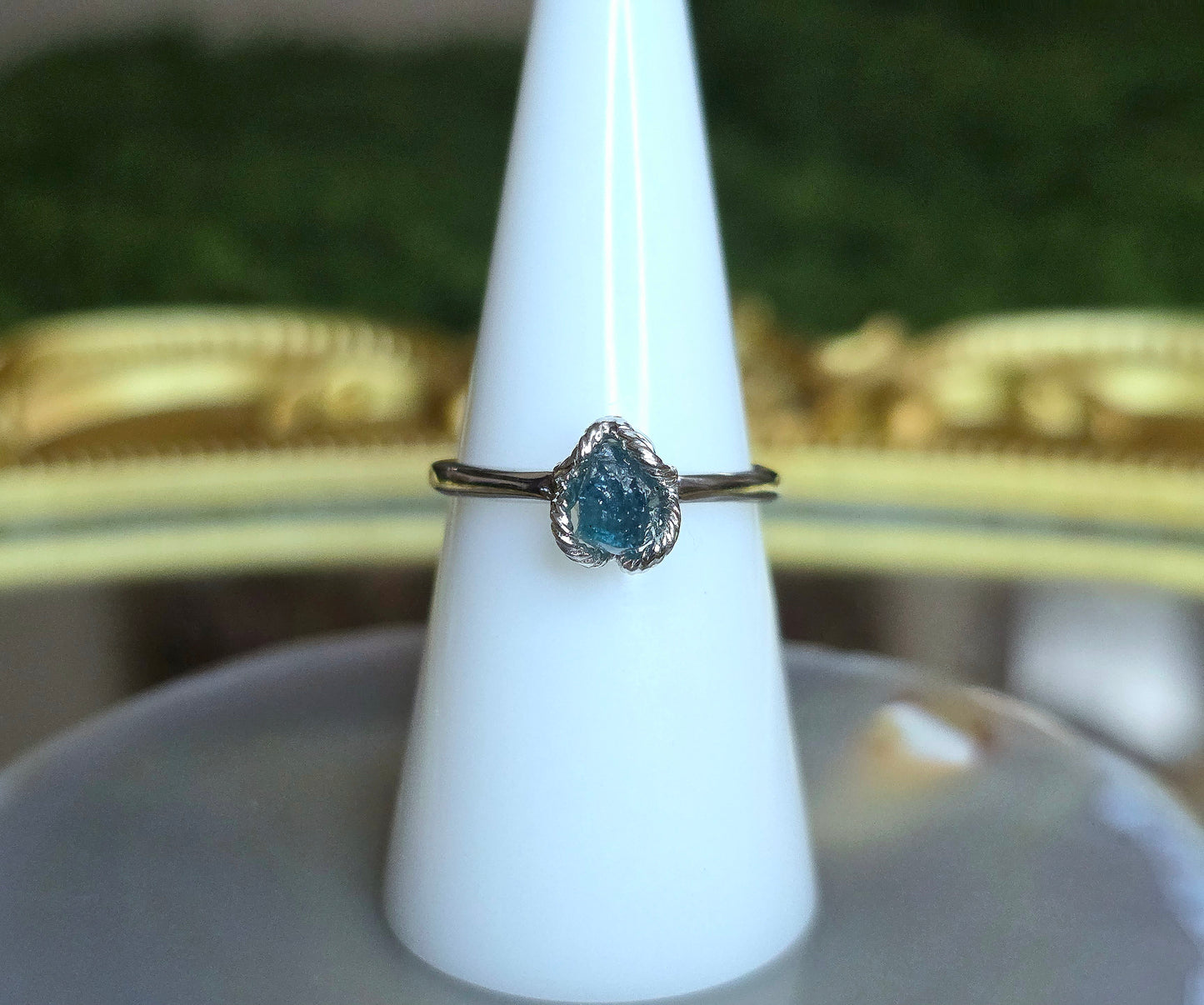 Blue Tourmaline Raw Stone Ring