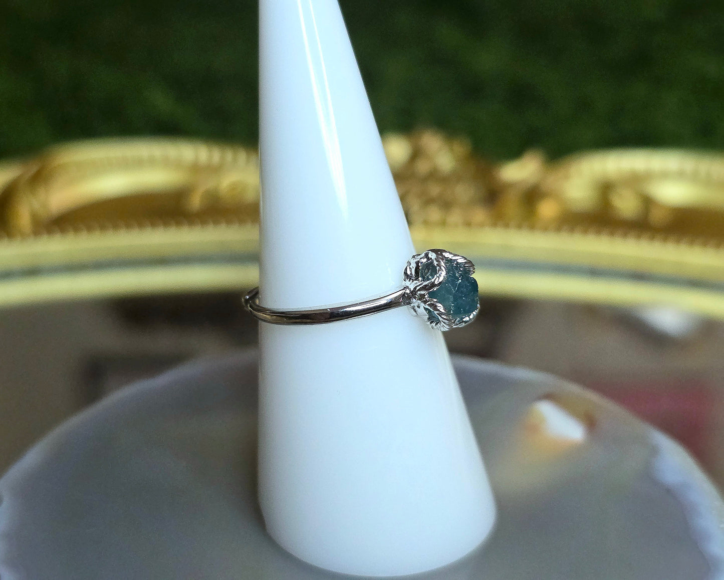 Blue Tourmaline Raw Stone Ring