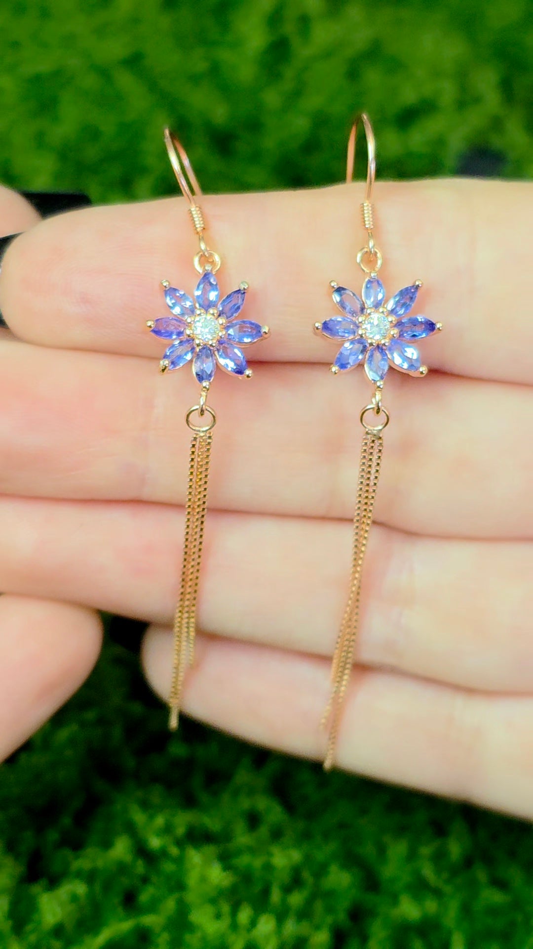 Tanzanite Flower Rose Gold Earrings