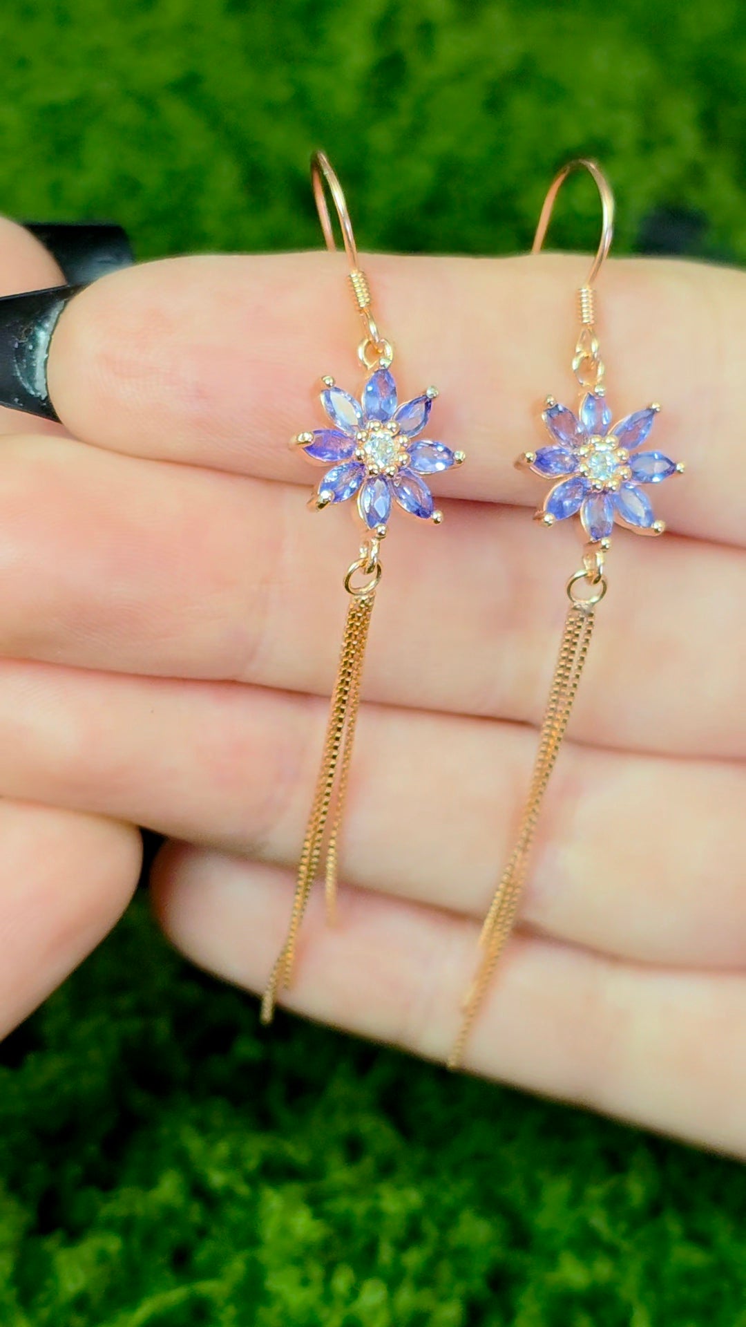 Tanzanite Flower Rose Gold Earrings