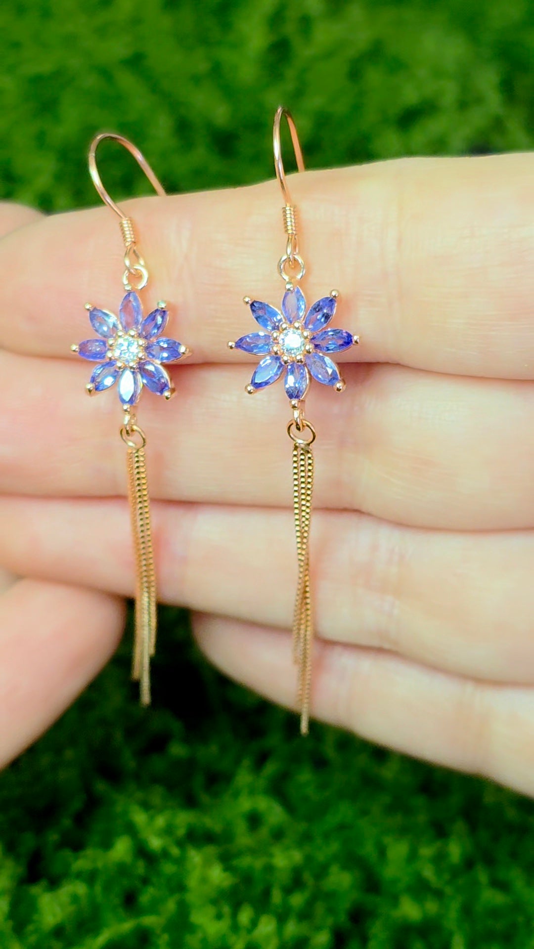 Tanzanite Flower Rose Gold Earrings