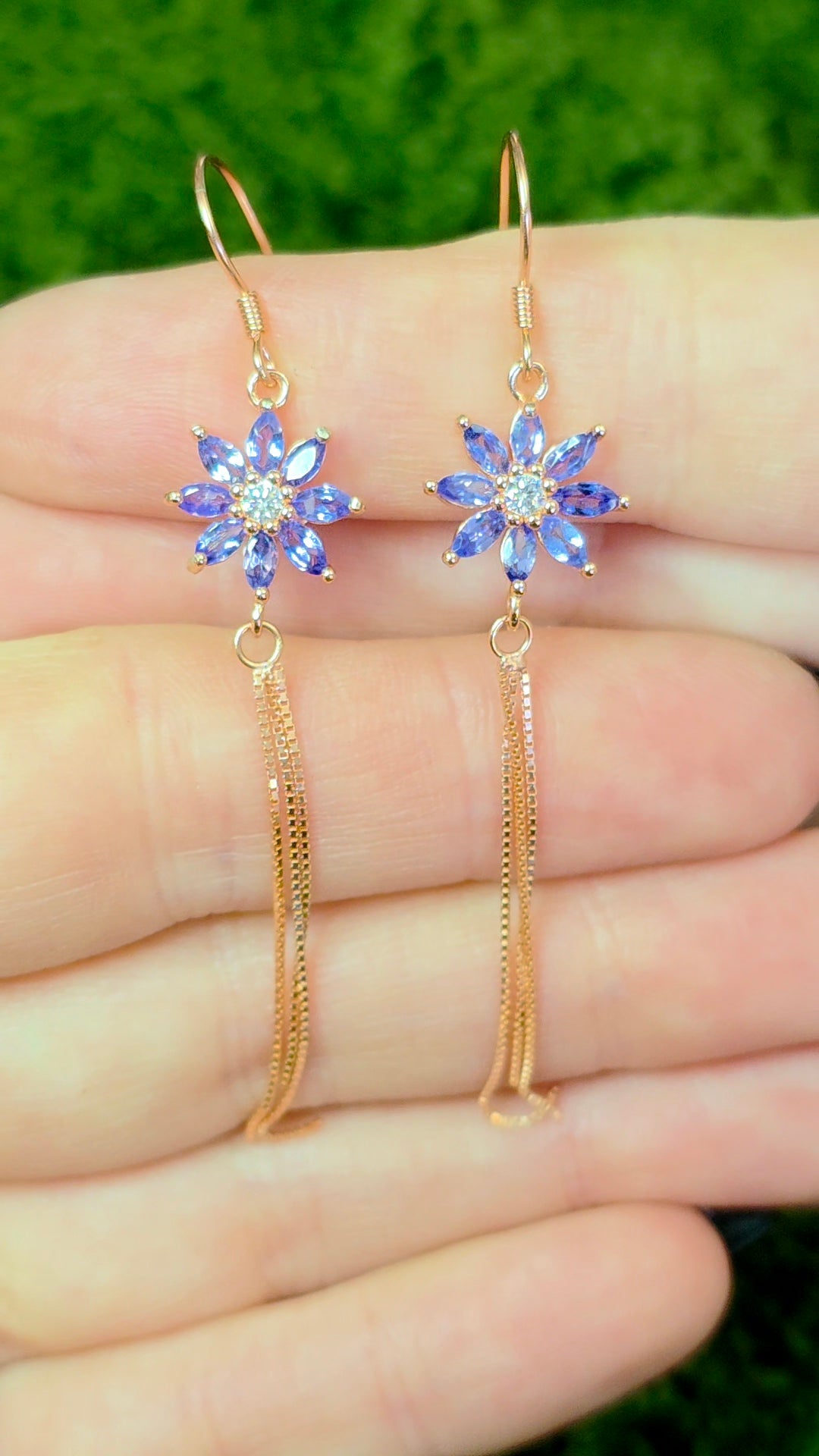 Tanzanite Flower Rose Gold Earrings