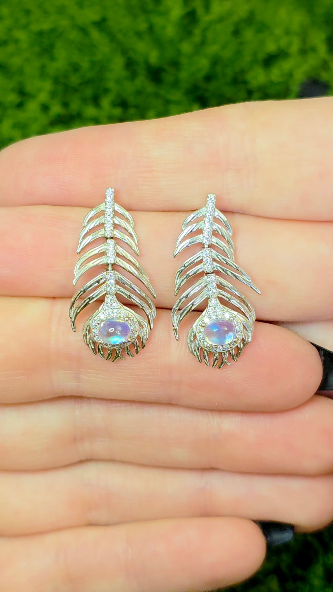 Labradorite Feather Earrings
