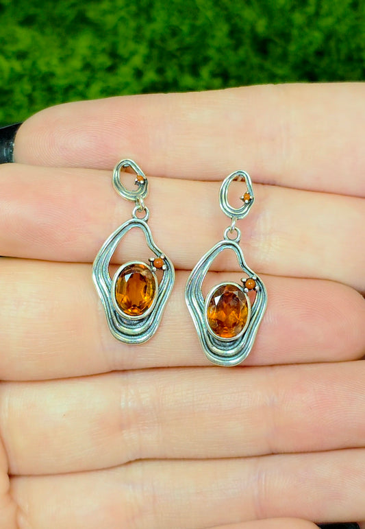 Fanta Garnet Asymmetrical Earrings