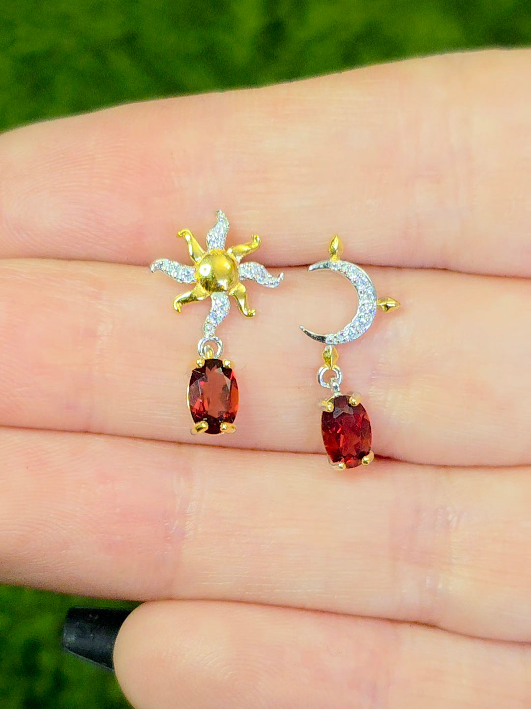 Garnet Sun and Moon Earrings