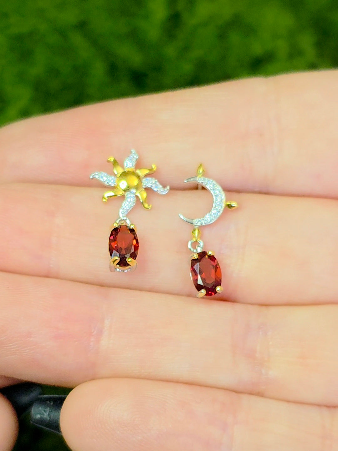 Garnet Sun and Moon Earrings