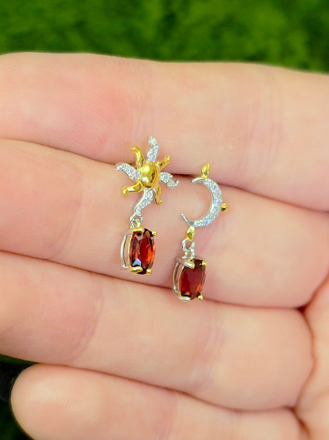Garnet Sun and Moon Earrings