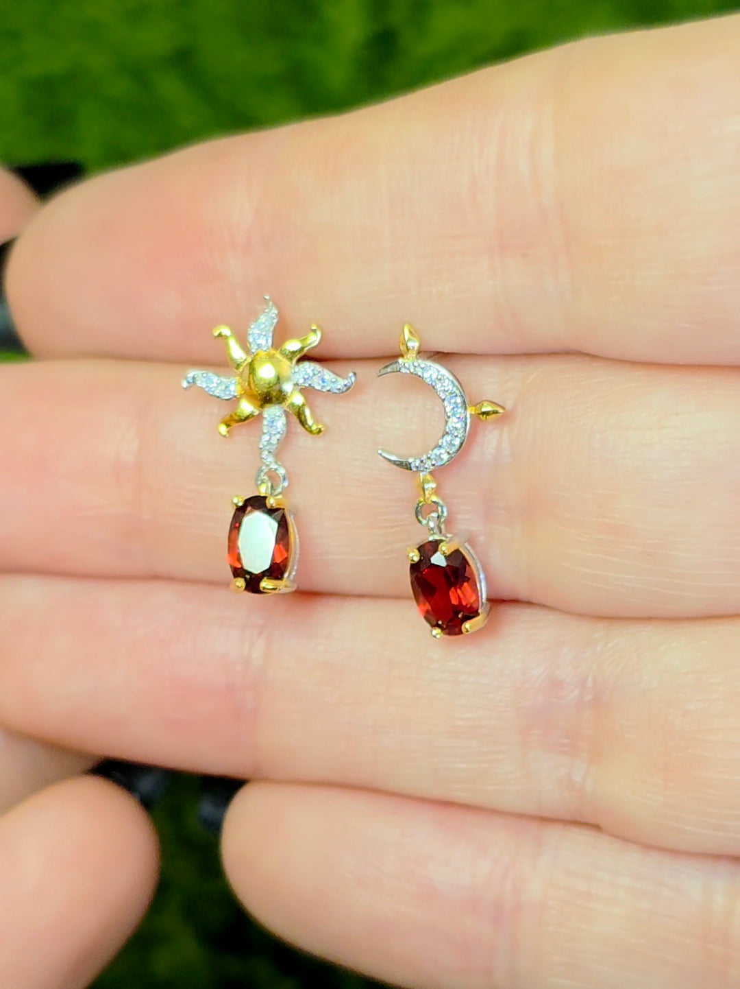 Garnet Sun and Moon Earrings