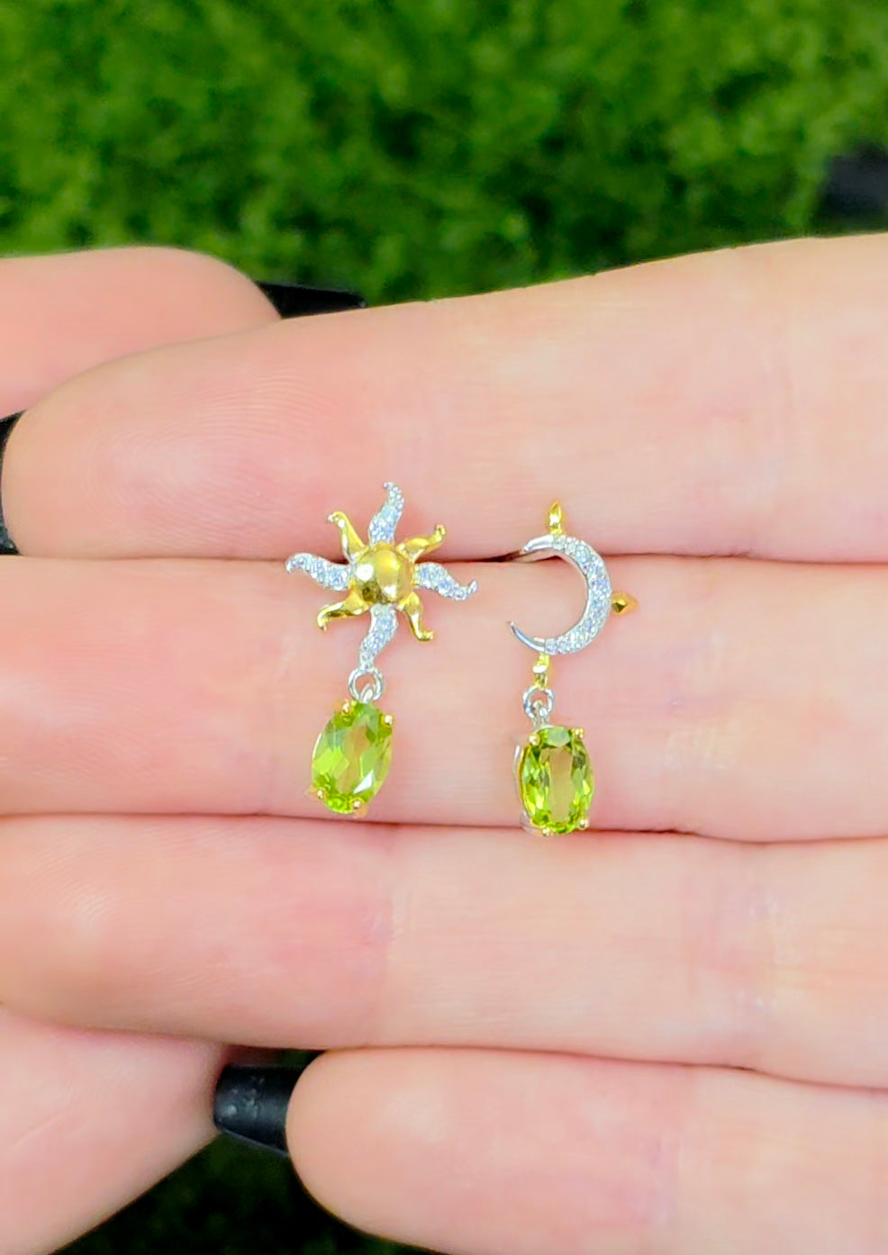 Peridot Sun and Moon Earrings