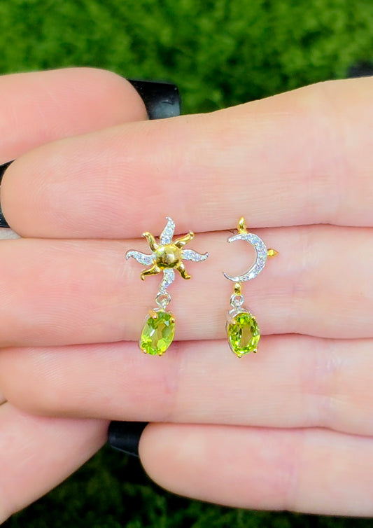 Peridot Sun and Moon Earrings