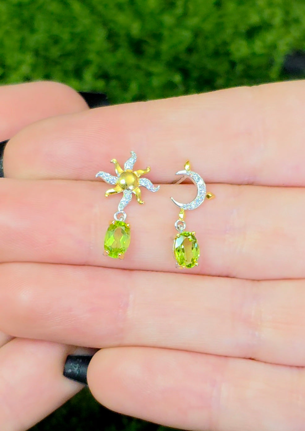 Peridot Sun and Moon Earrings