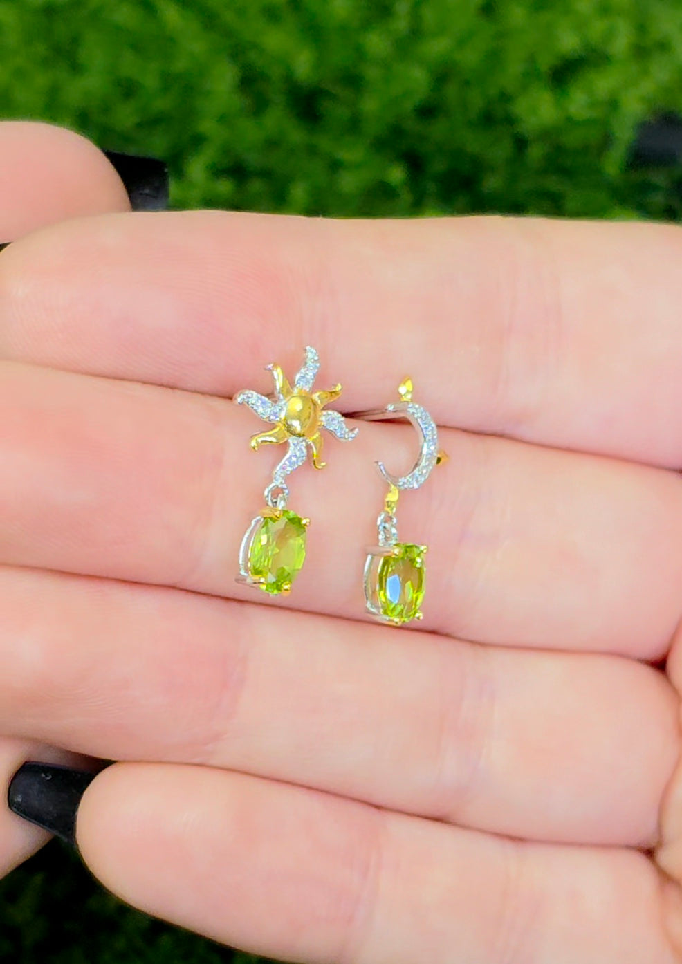 Peridot Sun and Moon Earrings