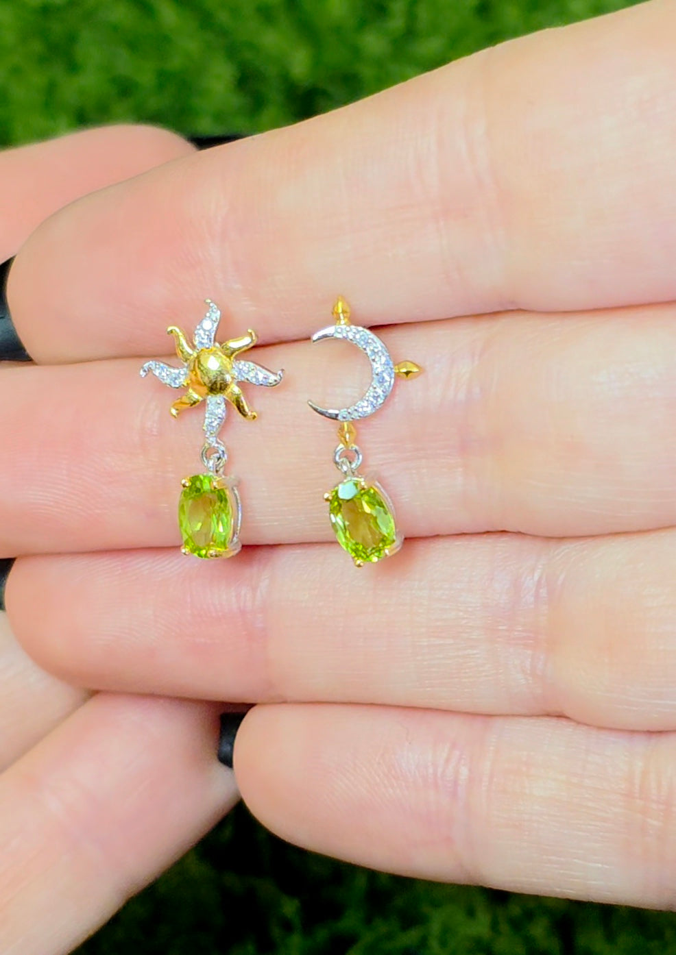 Peridot Sun and Moon Earrings