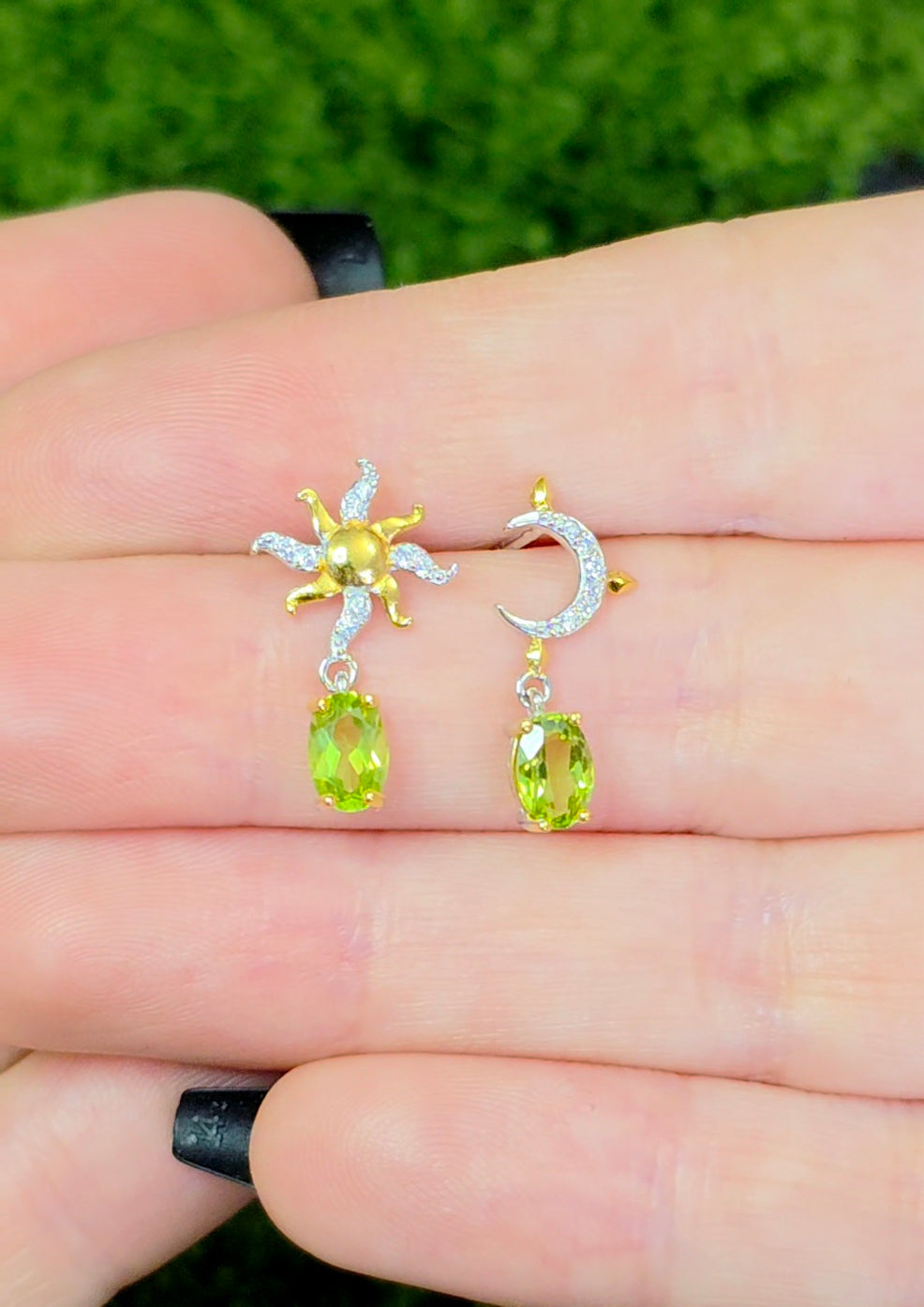 Peridot Sun and Moon Earrings